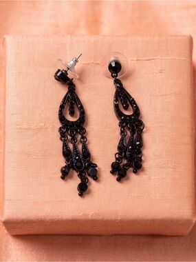 Black Teardrop Chandelier Earrings for Women